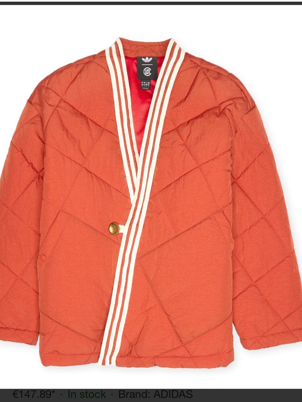 adidas unisex Orange Quilted Puffer Jacket with White Trim special edition
